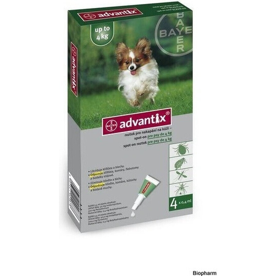 Advantix Spot-on per cani fino a 4 kg 4×0,4 ml, pipetta