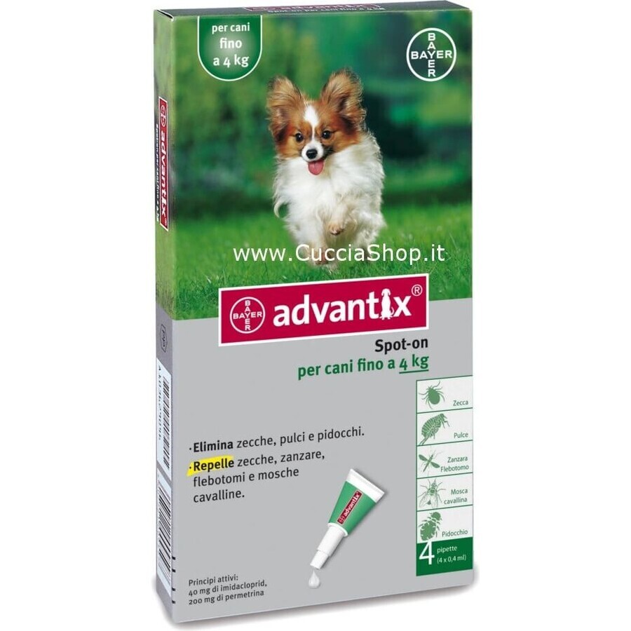 Advantix Spot-on per cani fino a 4 kg 4×0,4 ml, pipetta