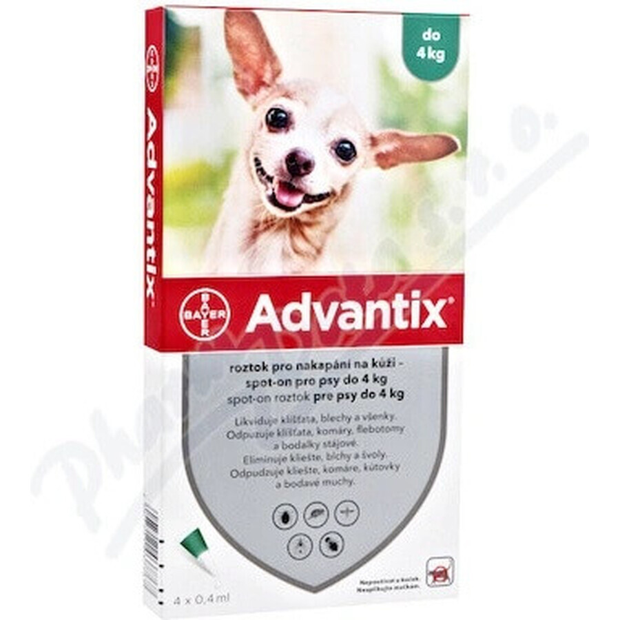 Advantix Spot-on per cani fino a 4 kg 4×0,4 ml, pipetta