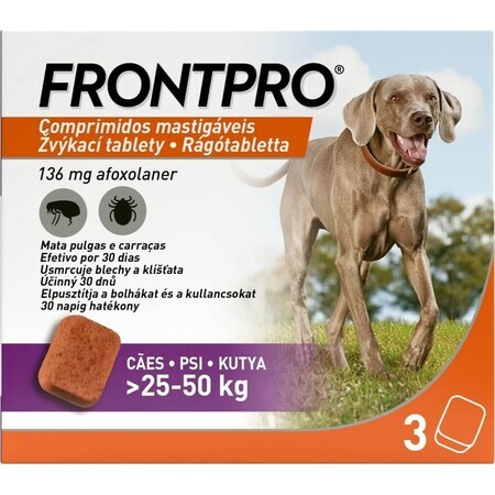 FRONTPRO® comprimate masticabile antiparazitare pentru câini (25-50 kg) 1×3 tbl, comprimate antiparazitare