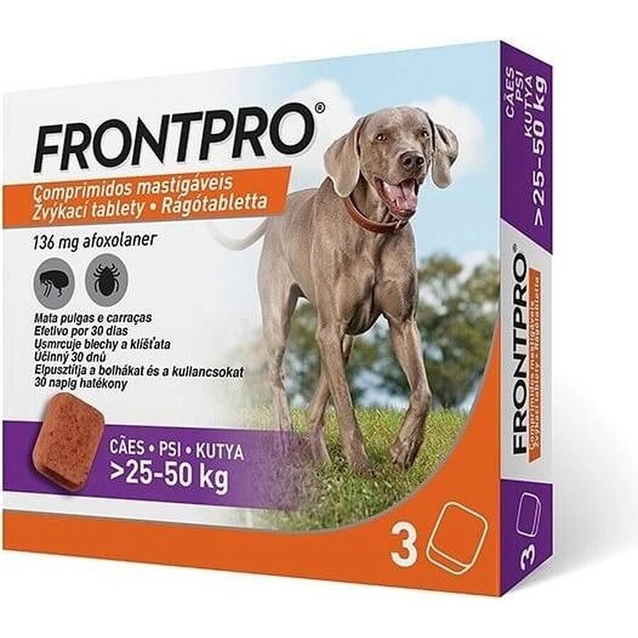 FRONTPRO® comprimate masticabile antiparazitare pentru câini (25-50 kg) 1×3 tbl, comprimate antiparazitare