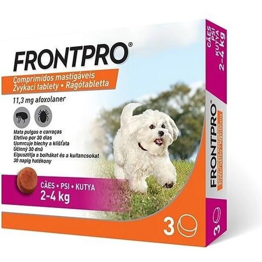 FRONTPRO® comprimate masticabile antiparazitare pentru câini (2-4 kg) 1×3 tbl, comprimate antiparazitare