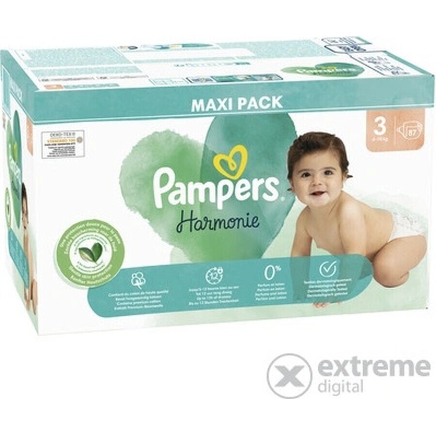 PAMPERS HARMONIE BABY DIAPERS V.3 6-10KG 87KS 1×87 pcs, couches taille 3