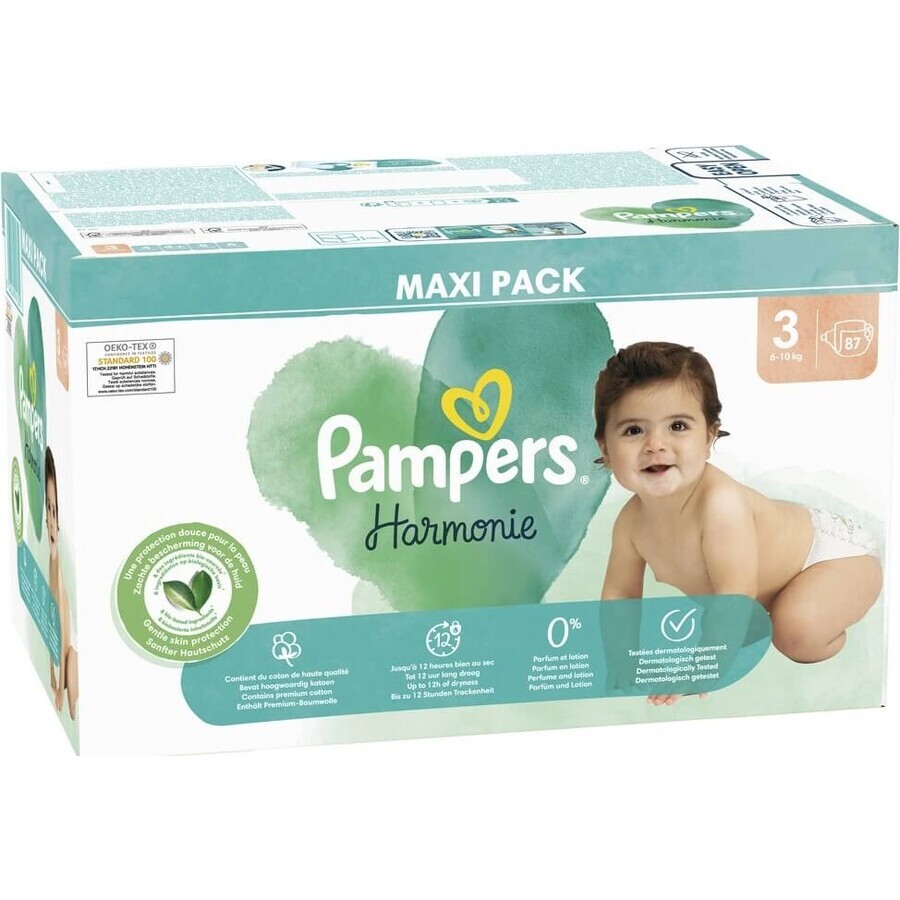 PAMPERS HARMONIE BABY DIAPERS V.3 6-10KG 87KS 1×87 pcs, couches taille 3