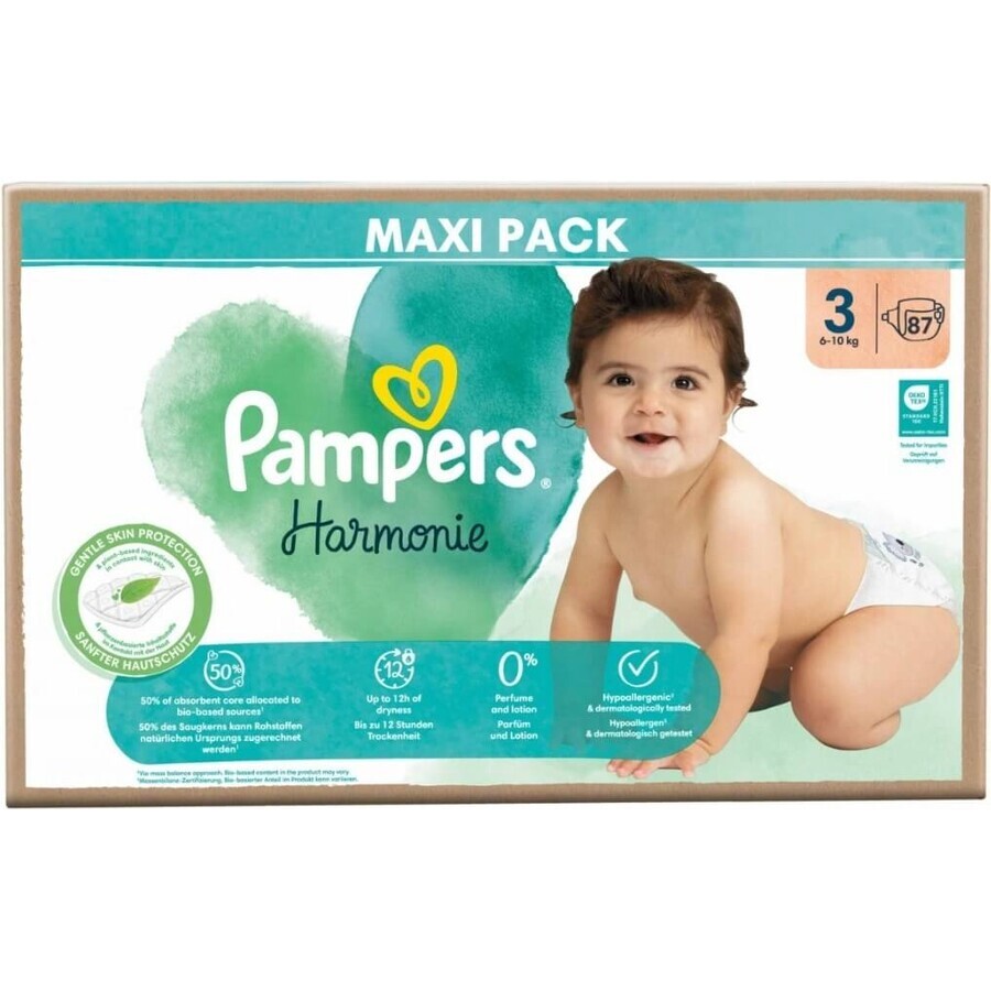 PAMPERS HARMONIE BABY DIAPERS V.3 6-10KG 87KS 1×87 pcs, couches taille 3