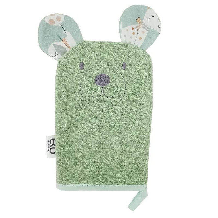 EKO Tovagliolo in cotone con orecchie Orso con orecchie verde oliva 20x15 cm 1×1 pz, asciugamano per bambini