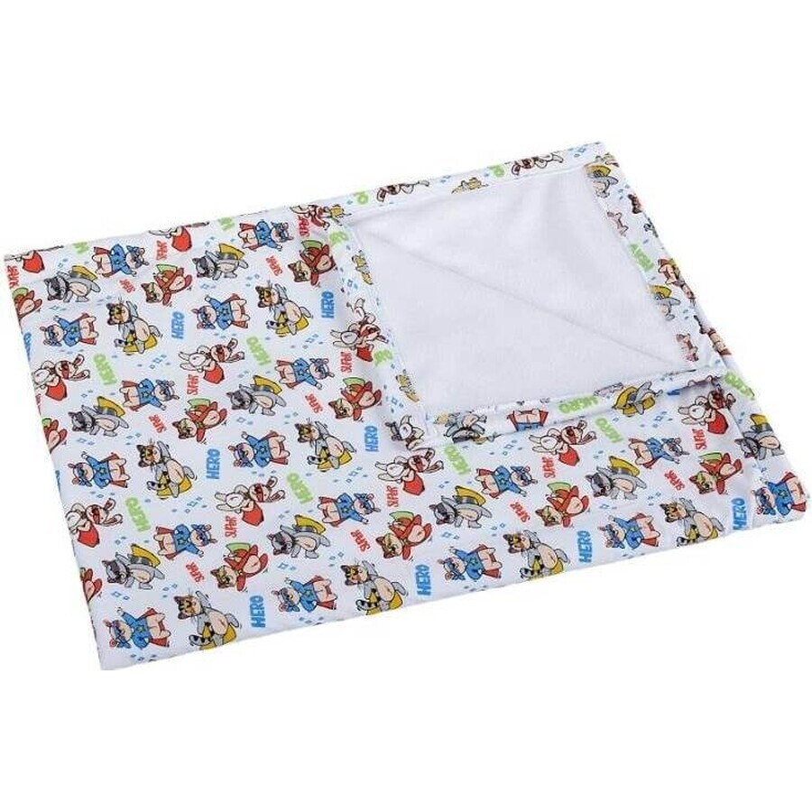 Coperta per bambini BÁRA 5284/424 75x100 bianco/animali supereroi 1×1 pz, coperta per bambini