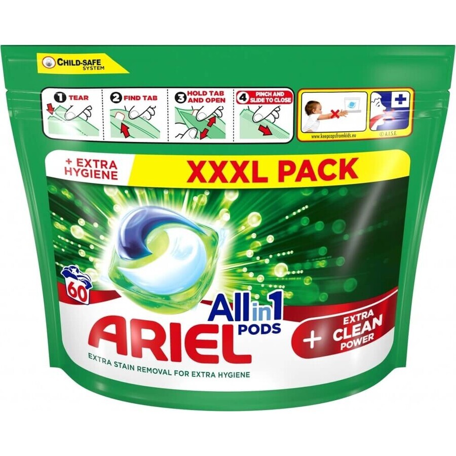 Ariel All-in-1 PODS All-in-1 PODS Extra Clean, Waschgel-Kapseln, 60 Waschgel-Kapseln 1×60 Stück, Waschgel-Kapseln