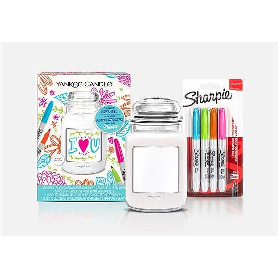 Yankee Candle - Grand coffret cadeau 1×567g bougie en coton propre avec plumes Sharpie, bougie parfumée