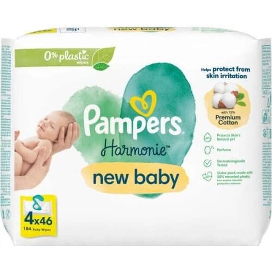 Pampers Wipes 184pcs (4x46) Harmonie New baby 4×46 pcs, wet wipes