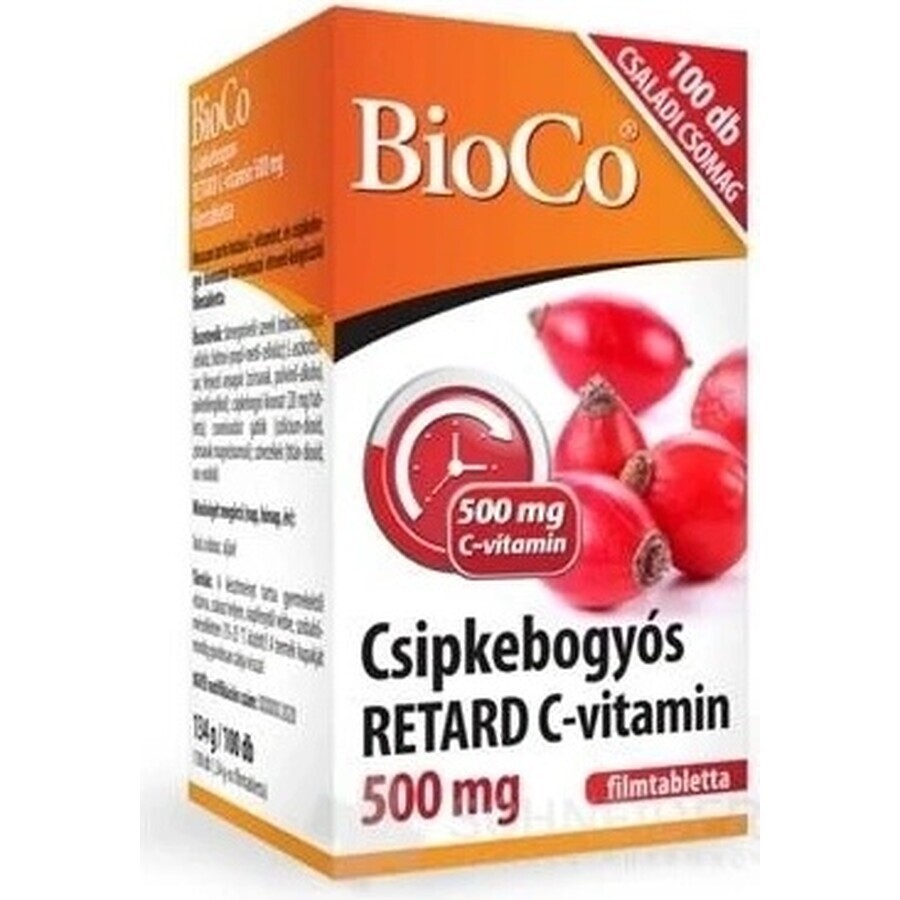 BioCo Vitamina C RETARD 500 mg cu fructe de măceșe 1×100tbl, vitamina C