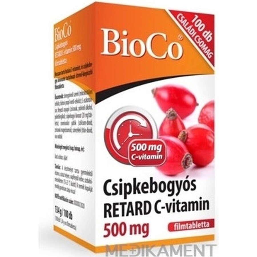 BioCo Vitamina C RETARD 500 mg cu fructe de măceșe 1×100tbl, vitamina C