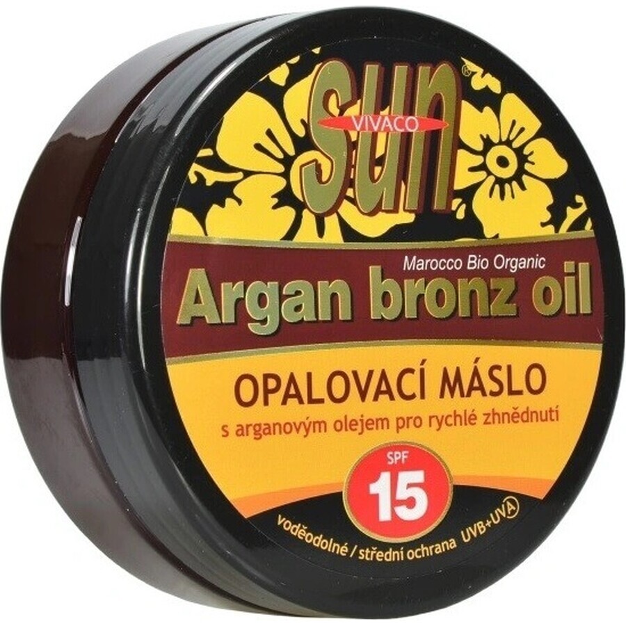 VIVACO SUN ARGAN BRONZ SPF15 Unt de protecție solară cu ulei de argan 1×200 ml, rezistent la apă