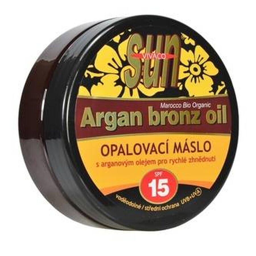 VIVACO SUN ARGAN BRONZ SPF15 Unt de protecție solară cu ulei de argan 1×200 ml, rezistent la apă