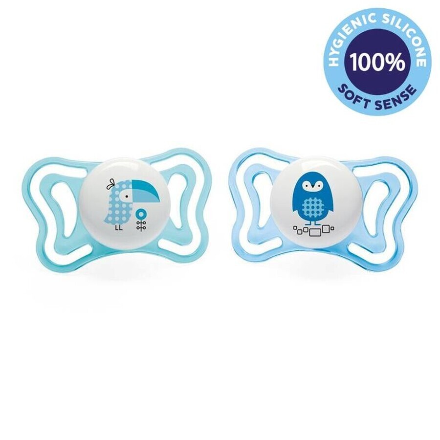 CHICCO Physio Light siliconen fopspeen jongen - toekan/pinguïn 2 stuks, 2-6 m+ 1×2 stuks, orthodontische fopspeen