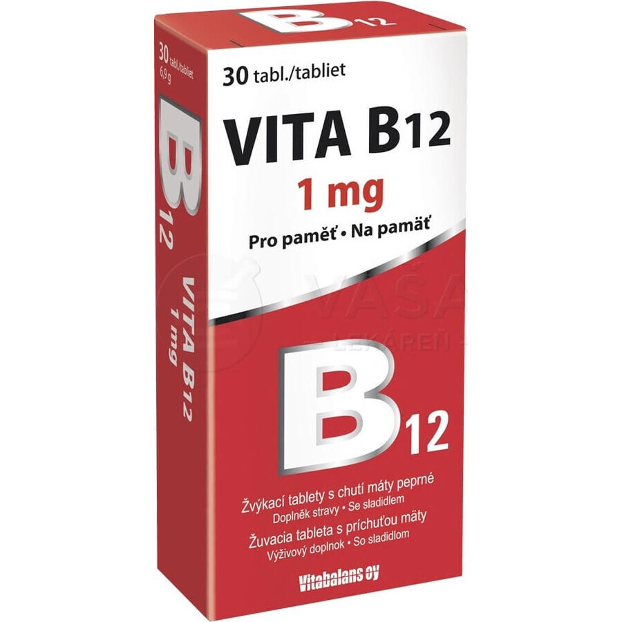 Vitabalans VITA B12 1 mg 1×30 tbl, B12 sub formă de comprimate masticabile