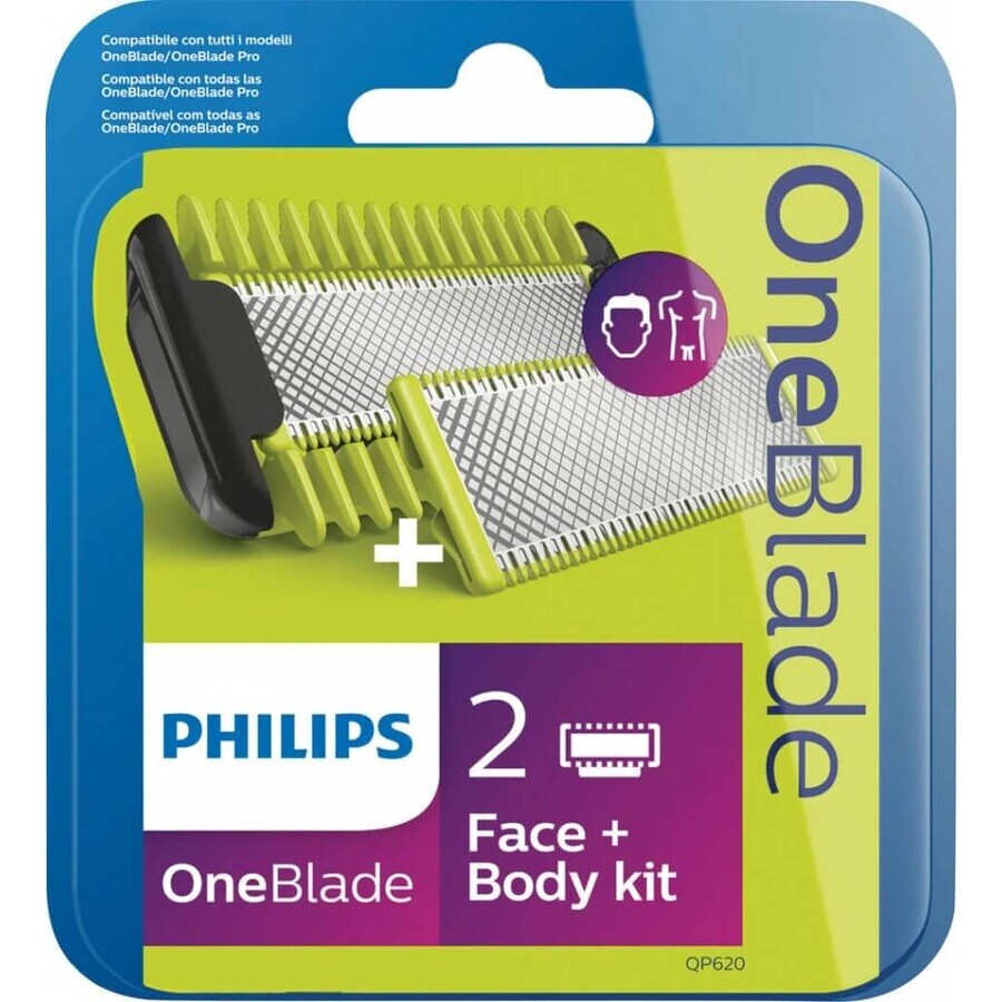 Philips OneBlade QP624/50 360 reservemesjes voor gezicht en lichaam + lichaamskam en intiemopzetstuk 1×1 pc, reservemesjes