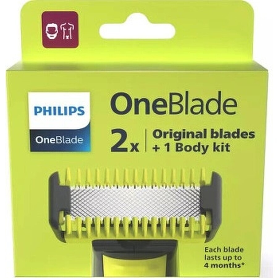 Philips OneBlade QP624/50 360 reservemesjes voor gezicht en lichaam + lichaamskam en intiemopzetstuk 1×1 pc, reservemesjes