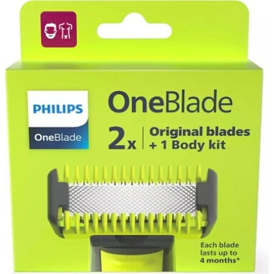 Philips OneBlade QP624/50 360 reservemesjes voor gezicht en lichaam + lichaamskam en intiemopzetstuk 1×1 pc, reservemesjes