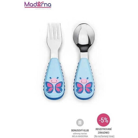 Zoo Stainless steel spoon and fork Butterfly 12m+ 1×1 pc, utensils for kids