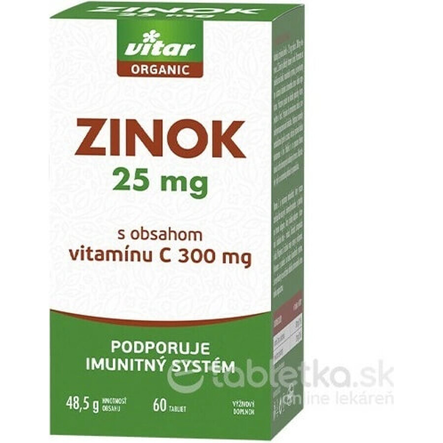 VITAR ORGANIC Zink 25 mg 1×60 tbl, mit Vitamin C