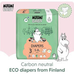 Muumi Baby 3 Midi 5-8 kg, 1×150pcs paquet mensuel de couches bio, ECO Nappies