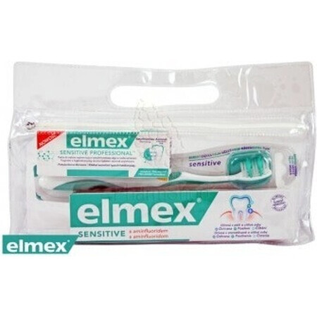 Set Elmex Sensitive în geantă de călătorie 1×1 set, pastă de dinți 75 ml + pastă de dinți 20 ml + periuță de dinți