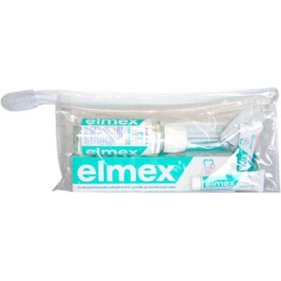 Set Elmex Sensitive în geantă de călătorie 1×1 set, pastă de dinți 75 ml + pastă de dinți 20 ml + periuță de dinți