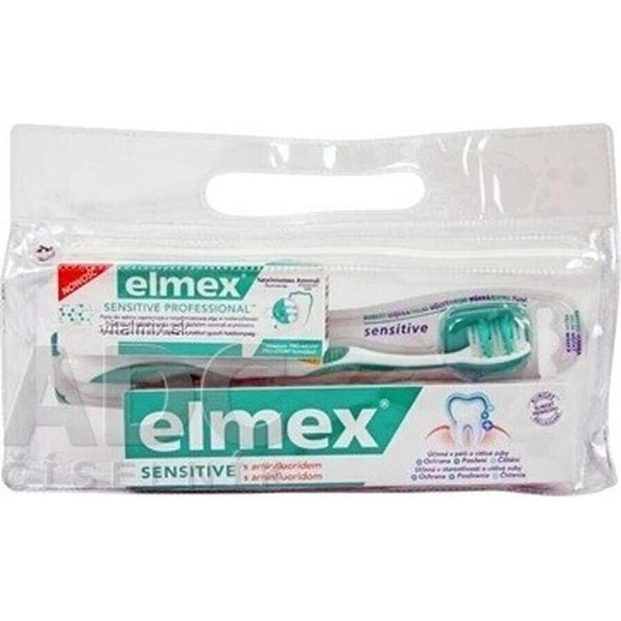 Set Elmex Sensitive în geantă de călătorie 1×1 set, pastă de dinți 75 ml + pastă de dinți 20 ml + periuță de dinți