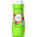 ATTITUDE Baby sapone per il corpo e shampoo (2 in 1) Piccole foglie al gusto di melone e cocco 1×473 ml, sapone per il corpo e shampoo per bambini