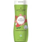 ATTITUDE Baby sapone per il corpo e shampoo (2 in 1) Piccole foglie al gusto di melone e cocco 1×473 ml, sapone per il corpo e shampoo per bambini