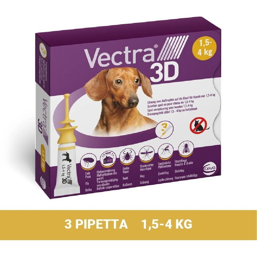 Vectra 3D spot-on for XS dogs (1,5-4 kg) 1×3 pcs, spot-on against parasites