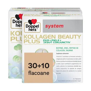 Kollagen Beauty Plus System pentru Par si Piele cu Biotina si Acid Hialuronic, 30+10 flacoane unidoză, Doppelherz 