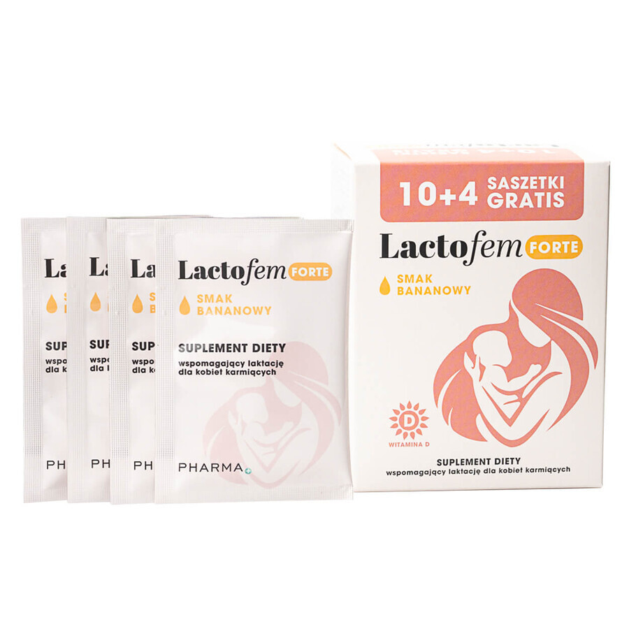 Lactofem Forte, aromă de banane, 10 pliculețe + 4 pliculețe gratuite