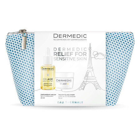 Set Dermedic Oilage, ser antioxidant, piele sensibilă cu semne de îmbătrânire, 30 ml + cremă de zi hrănitoare pentru a restabili densitatea pielii, 15 ml