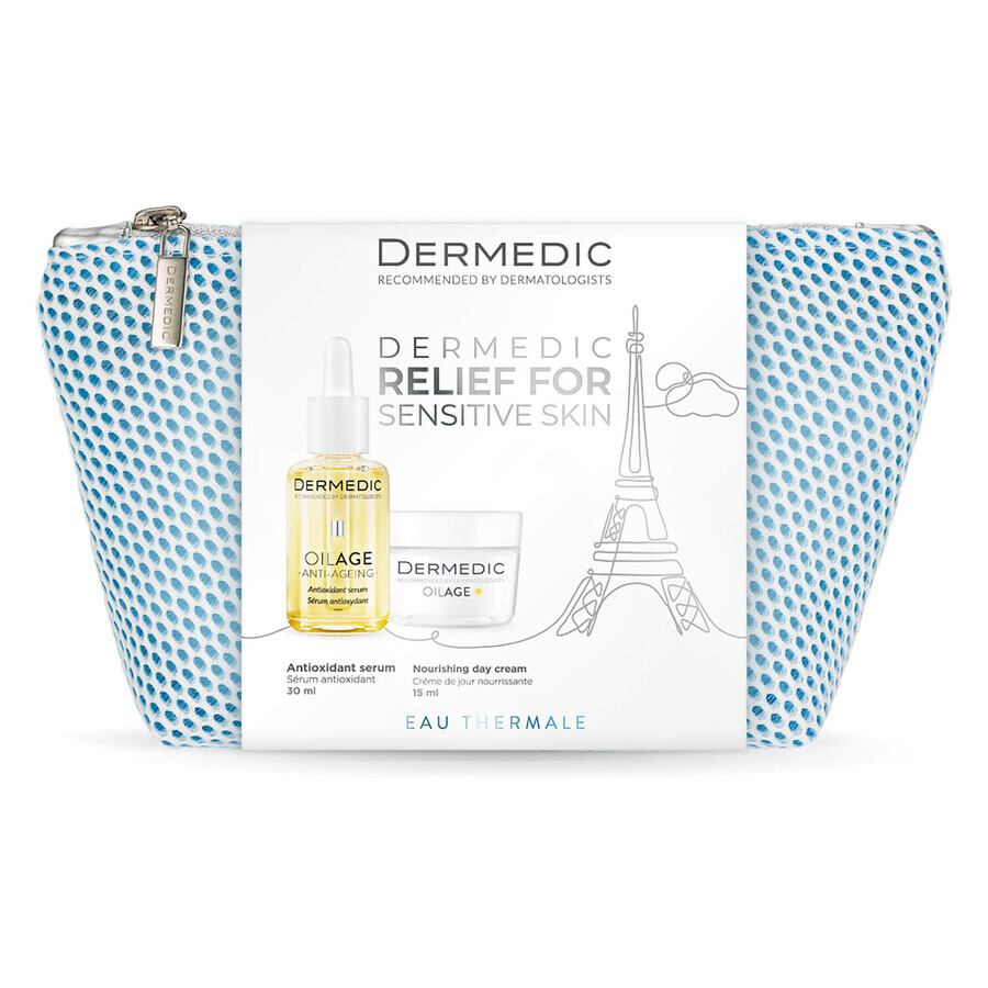 Set Dermedic Oilage, ser antioxidant, piele sensibilă cu semne de îmbătrânire, 30 ml + cremă de zi hrănitoare pentru a restabili densitatea pielii, 15 ml