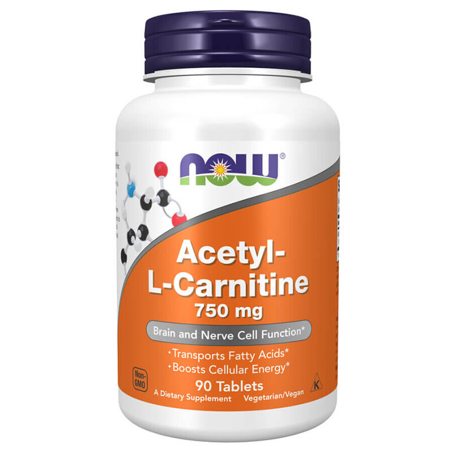 Now Foods Acetyl L-Carnitine, Acetyl-L-Carnitin 750 mg, 90 vegetarische Tabletten