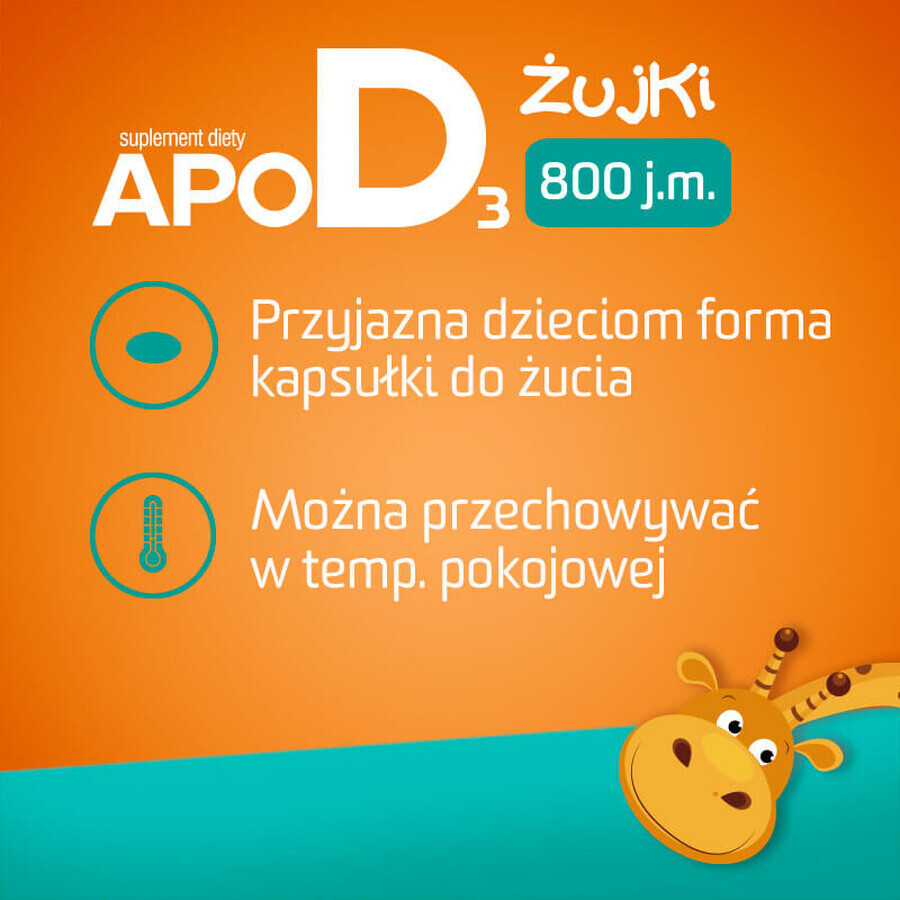 Set ApoD3 Chews, vitamina D3 800 UI pentru copii peste 3 ani, aromă de portocale, 3 x 30 capsule moi masticabile