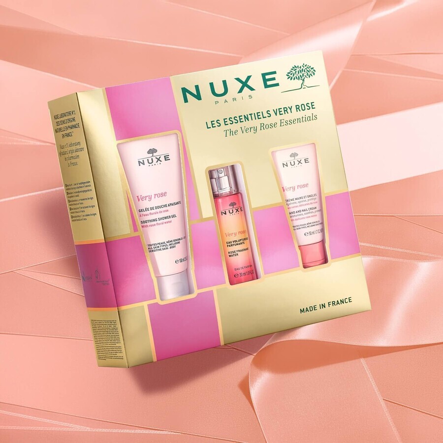 Nuxe Very Rose set, hand- en nagelcrème, 50 ml + douchegel, 100 ml + rozeneau de parfum, 30 ml