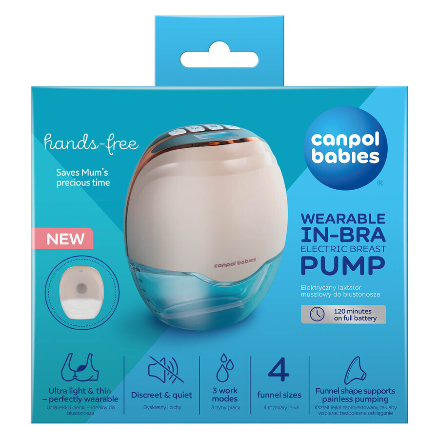 Canpol Babies, pompă de sân electrică, fără fir, carcasă, mâini libere, 20/100, 1 buc