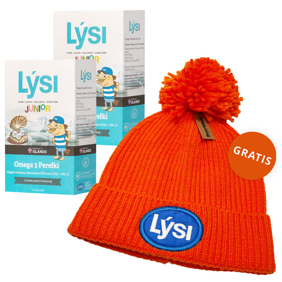 Set Lysi Omega 3 Pearls, aromă de gumă de mestecat, 2 x 60 capsule masticabile + capac gratuit