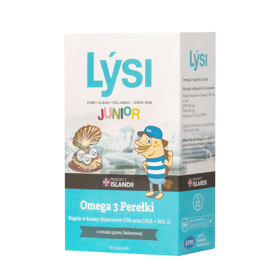 Set Lysi Omega 3 Pearls, aromă de gumă de mestecat, 2 x 60 capsule masticabile + capac gratuit