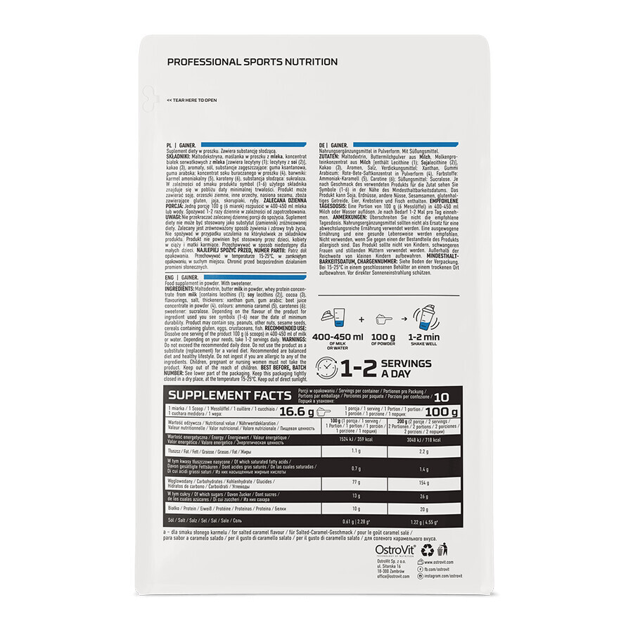 OstroVit Gainer, Vanille-Geschmack, 1000 g