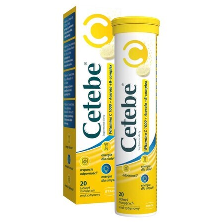 Cetebe Vitamine C 1000 + Acérola + B-complex, goût citron, 20 comprimés effervescents