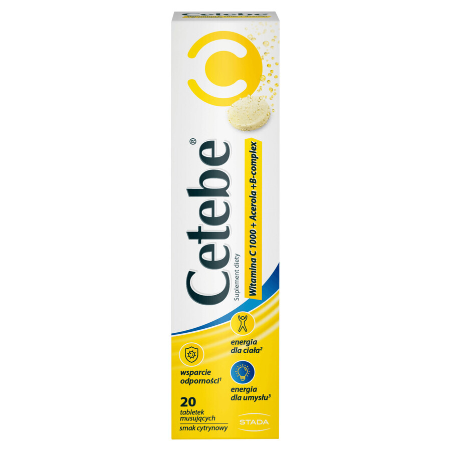 Cetebe Vitamine C 1000 + Acérola + B-complex, goût citron, 20 comprimés effervescents