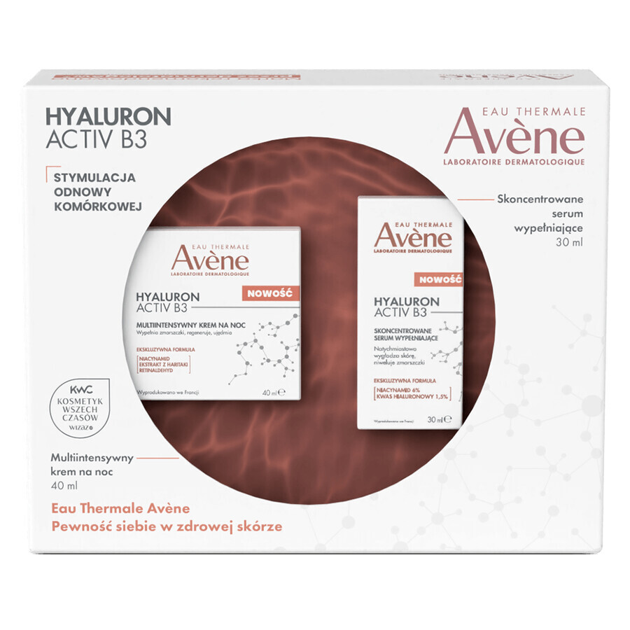 Avene Hyaluron Activ B3 Concentrated Night Care Set, cremă de noapte multi-intensivă 40 ml + ser de umplere concentrat, 30 ml