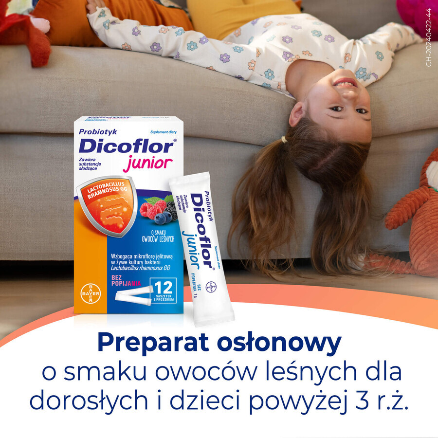 Dicoflor Junior, pentru copii de la 3 ani și adulți, aromă de fructe de pădure, 2 x 12 pliculețe