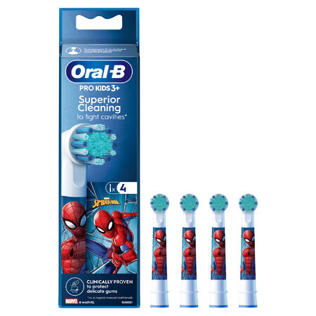 Oral-B Pro Kids, sfaturi periuță de dinți electrică, Spiderman, peste 3 ani, ultra moale, 4 bucăți