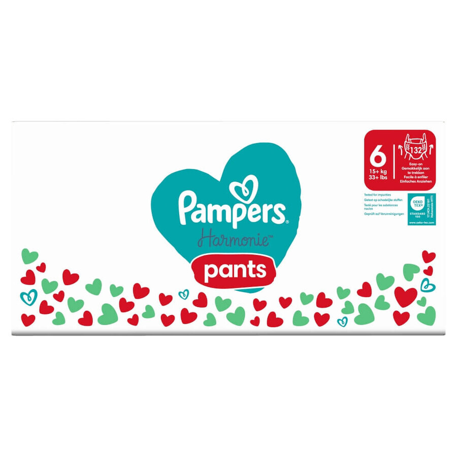 Pampers Harmonie Pants, pañales, talla 6, 15 kg+, 132 piezas