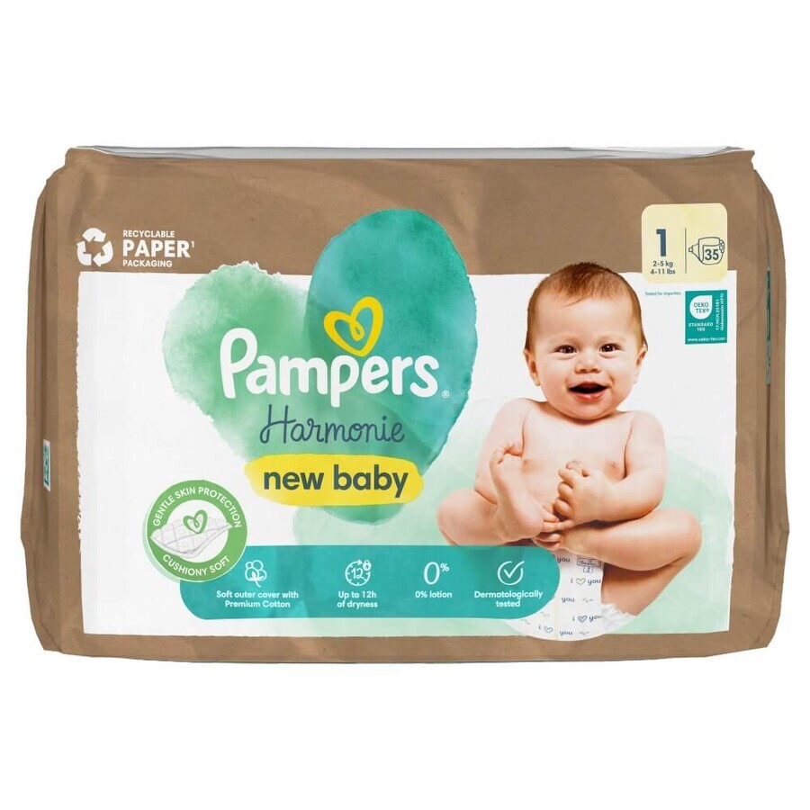 Pampers Harmonie, scutece, mărimea 1, 2-5 kg, 35 buc